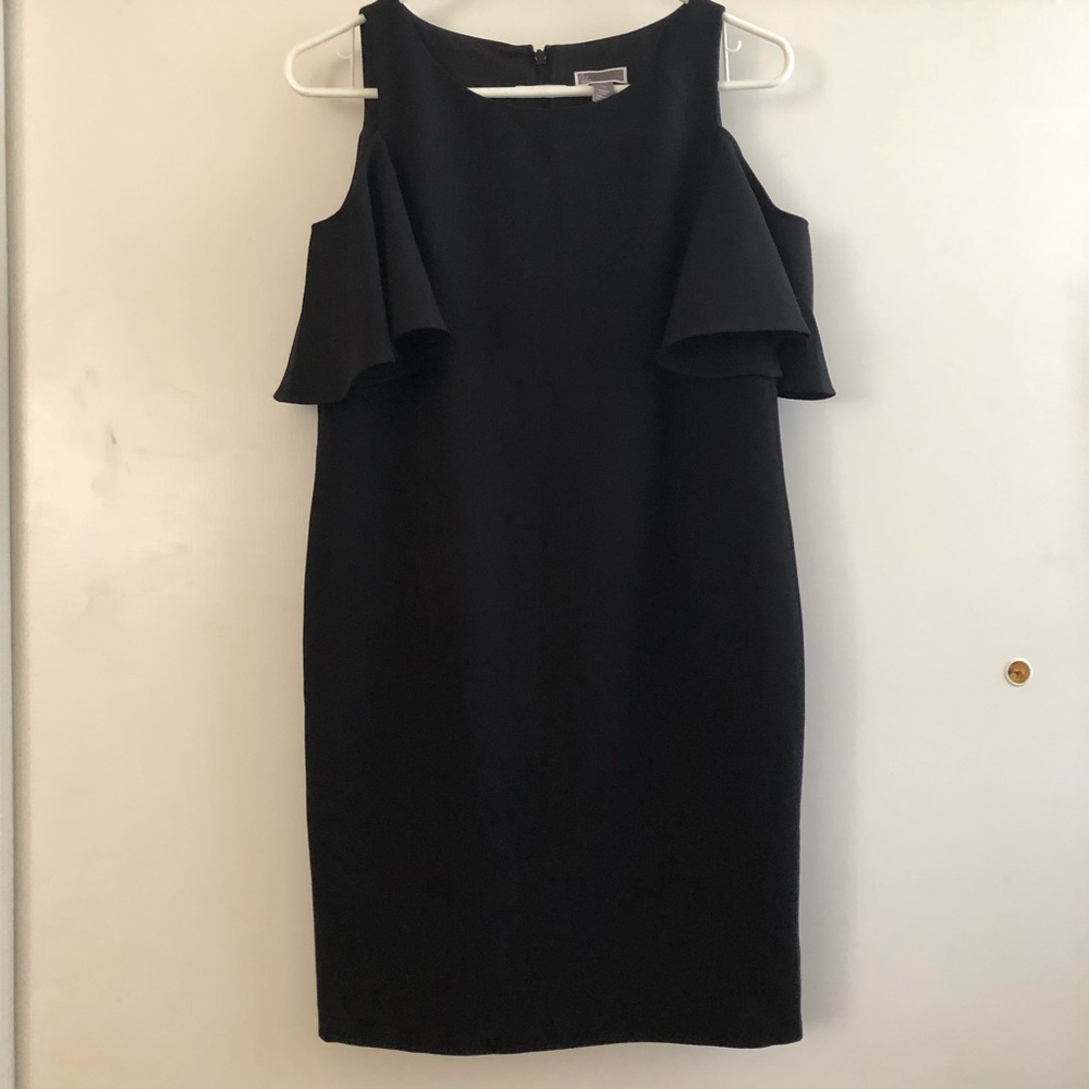 Peekaboo shoulder little black dress